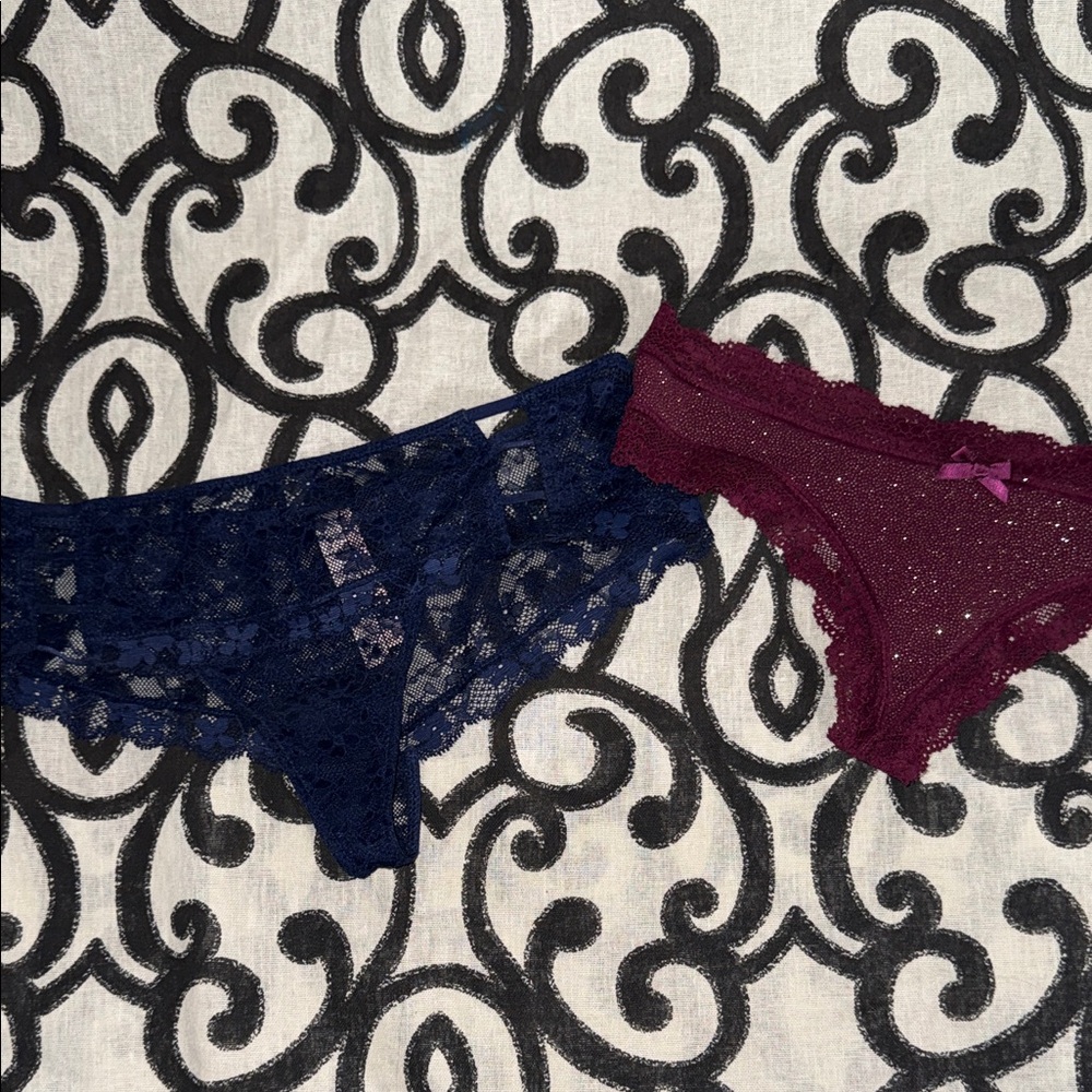NWT Victoria's Secret Small Lace Thongs. Set of 2 - 1 is Wide Side